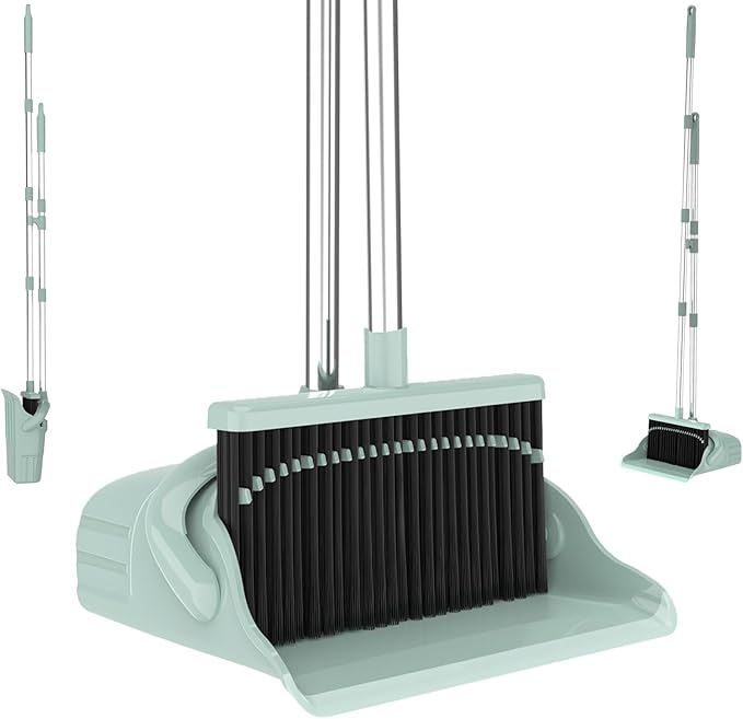 Broom and Dustpan Set – Heavy-Duty Broom and Dustpan for Home Cleaning Tool, Dustpan and Broom with Handle, Outdoor Broom and Dustpan Set • Your Home Essentials (Green)