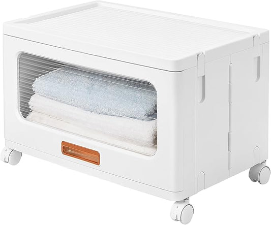 VECELO Stackable Storage Drawers Cabinet with Wheels, Storage Bins Pull Out, Waterproof Drawer Closet Organizer, Multi-Tier Stackable Design for Bedroom/Livingroom/Bathroom, Large, 1-Tier