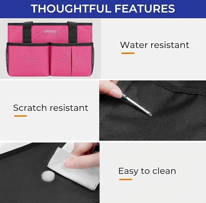 Ytonet Cleaning Caddy, Water Resistant Cleaning Supplies Organizer with Handle & Foldable Divider for Cleaners, Housekeeping Tote for Kitchen & Bathroom, Car Tool Caddy Organizer Bag, Rosered