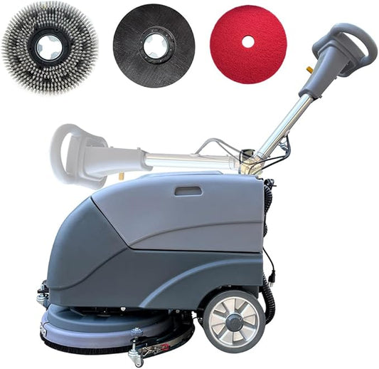 Emotor 15'' Foldable Walk Behind Hand Push Floor Scrubber Machine for Industrial Commercial Use, Upgrade Automatic Water Flow, Machine Size 32"X18"X25"(Gray)