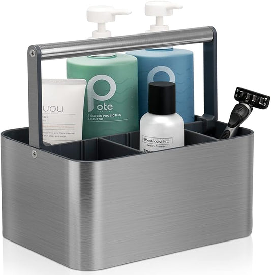 Portable Shower Caddy Dorm: Compact Bathroom Caddy Organizer with Handle & Adjustable Dividers, Hard Plastic Shower Basket Storage Tote for Toiletry, College Dorm Room Essentials for Men Gray