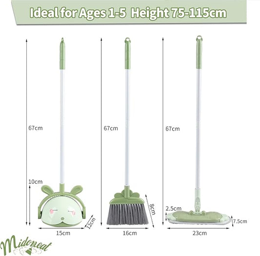 Kids Cleaning Toy Set, Mini Child Broom, Mop and Dustpan, Little Housekeeping Helper Set ,Pretend Home Cleaning Play Set for Toddler Age 1-5,6pcs (Green)