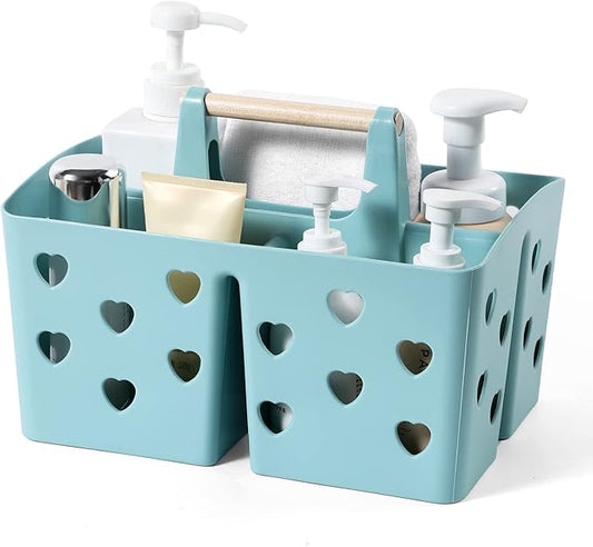 Portable Shower Caddy Plastic Shower Basket Organizer Divided Bathroom Caddy Storage Cleanning Caddy Tote with Handle for College, Dorm Room, Kitchen, Blue