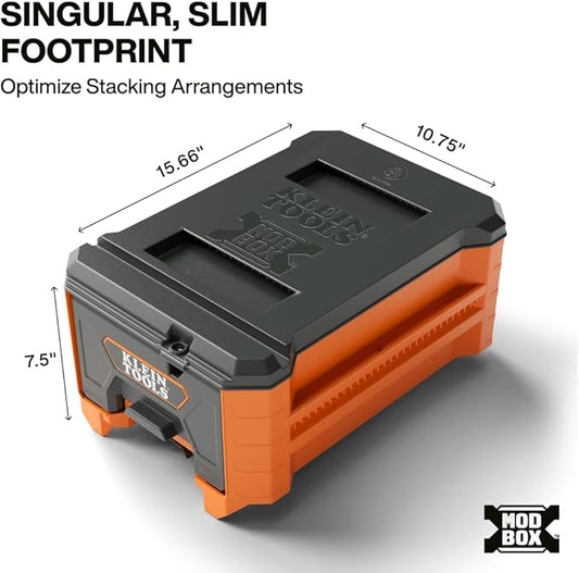 Klein Tools 54843MB MODbox Compact Single Drawer Box, Half Width, Tool Storage Drawer with Ball Bearing Slides, Dividers Included, PVC Foam Mat