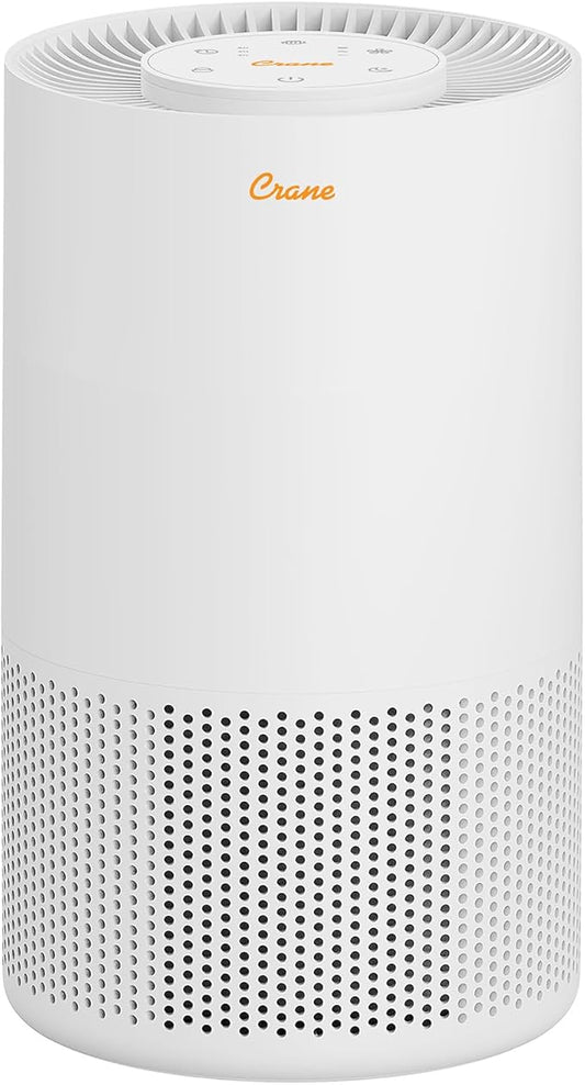 Crane True HEPA Air Purifiers for Home, Up To 250 Sq Ft, Air Purifiers For Bedroom, and Office, Removes Dust, Smoke, Pet Dander, and Allergens, Purifier HEPA with Sleep Timer, Child Lock, Aroma Tray