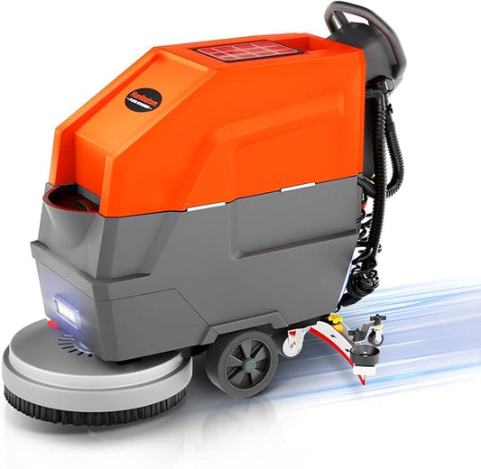 Walk Behind Commercial Floor Scrubber with 20" Ultra-Wide Scrubbing Path,High-pressure Watergun，LED Light，14.5 Gal Large Solution Tank,4 Hours Cordless Working Time,23,700 Sqft/h