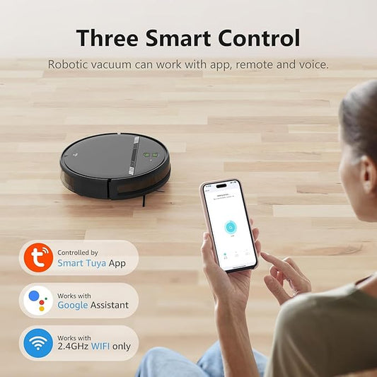 Robot Vacuum and Mop Combo, Robotic Vacuum Cleaner 2 in 1 with WiFi/App/Voice, Schedule, Water Tank and Dustbin, Self-Charging, Slim, Ideal for Hard Floor, Pet Hair, Carpet