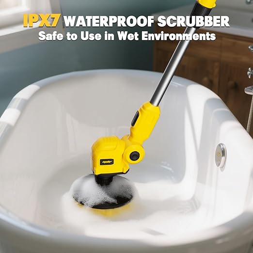 Electric Floor Scrubber Compatible with DeWalt 20v Battery(Tool Only) Cordless Spin Cleaning Machine, Brushless Heavy-duty Power Cleaner, 2 Brushes, Telescopic Long Handle, for Tile Grout Bathroom Tub