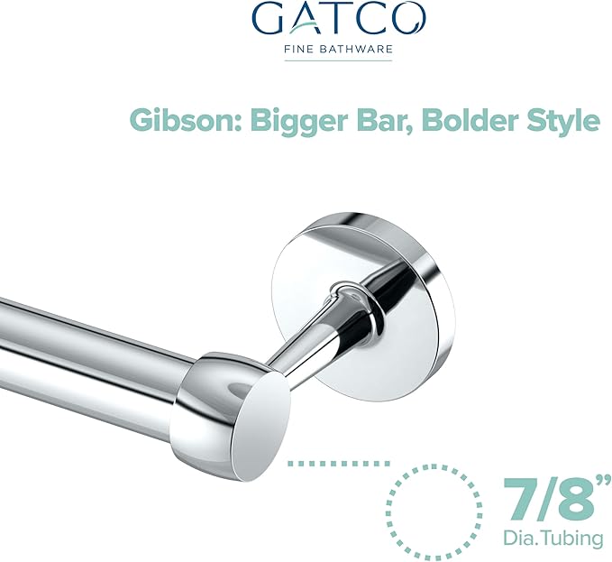 Gatco 5211 Gibson Towel Bar | Retro Modern Wall-Mounted Bathroom Towel Bar | Stylish Decorative Hardware, Heavy Duty Metal, EZ Ancor Mounting | Chrome Finish