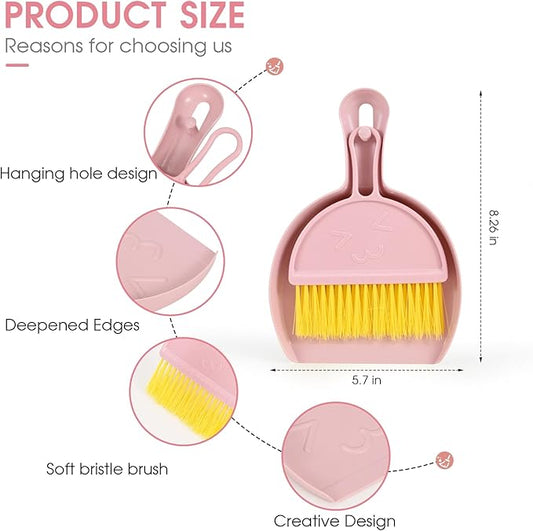 Small Broom and Dustpan Set,mini Broom and Dustpan Set,Kids Broom Set,for Home, Sofas, Kitchen countertops, Storage Shelves, bathrooms, and pet Areas Cleaning(Pink)