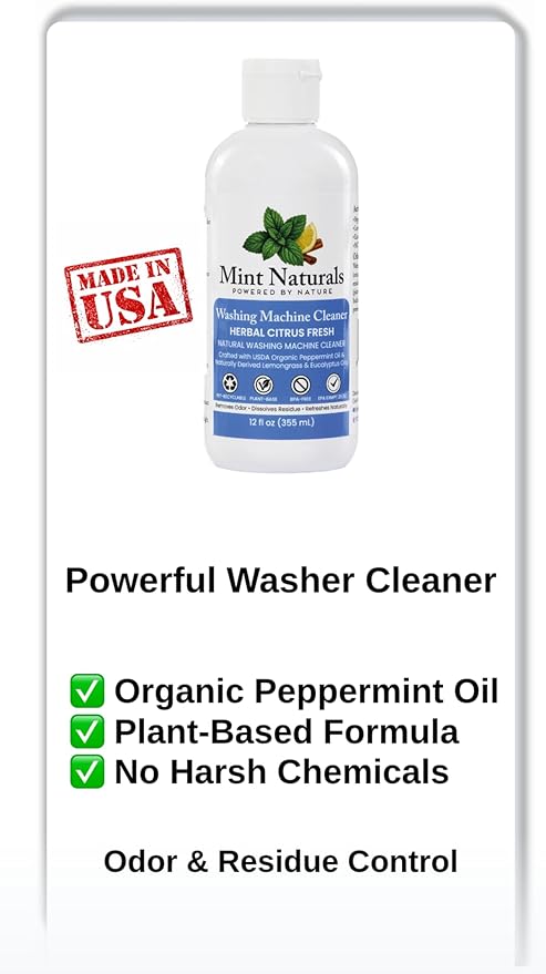 Natural Washing Machine Cleaner Liquid – Formula That Helps Remove Odor & Residue in Front & Top Load Washers, 12 oz – Made in USA