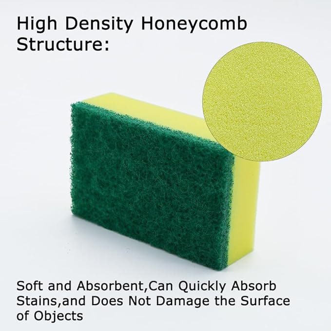 Kitchen Cleaning Sponge,Heavy Duty,Non-Scratch,High Density and for Multi-Surface Use (Homes & Offices) - 6 Pack (Yellow/Green)