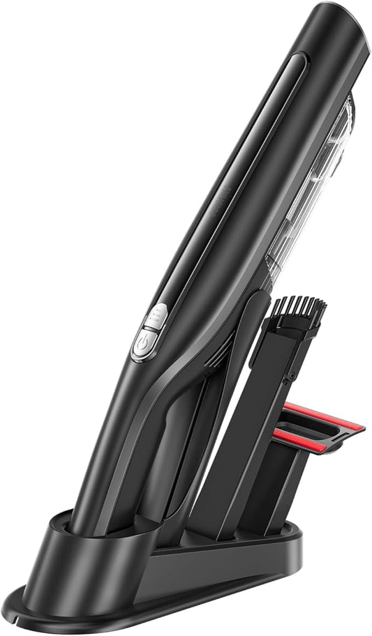 Handheld Vacuum Cordless,24KPA High Power Car Vacuum with Brushless Motor,LED Light,Charging Dock,Rechargeable Hand Held Vacuum Cleaner with Reusable Filter for Car,Home,Office,Pet Pair,Bk