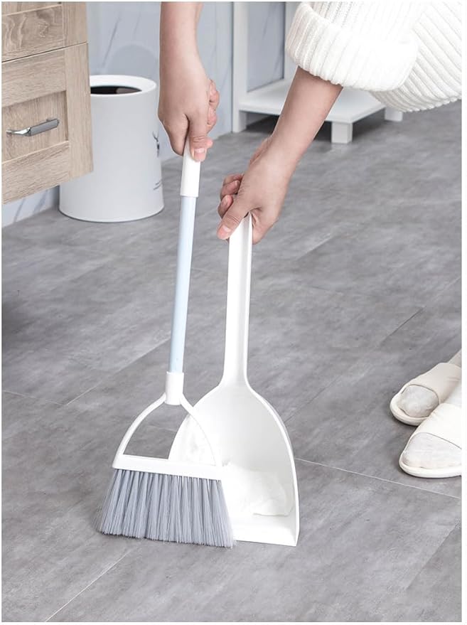 Mini Broom and Dustpan, Home Kitchen Sweeping for Kids(White+Blue)
