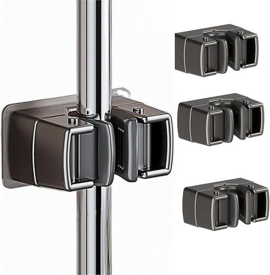 4 Pack Heavy Duty Mop Holder Wall Mount, Strong Adhesive Hanger for Broom Closet Organizer, Space Saving Utility Hooks for Bathroom Kitchen Garage Storage