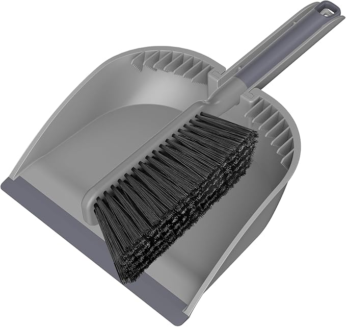SetSail Small Dustpan and Brush Set, Nesting Snap-On Handheld Broom and Dust Pan with Teeth Portable Broom and Dustpans Sets Suitable for Desktop, Pets Care, Sofa, Camping, Grey