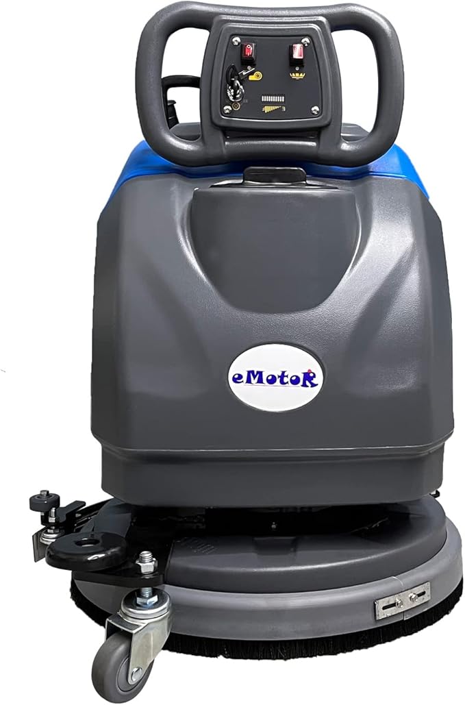 Emotor Walk Behind 15" Brush Floor Scrubber Machine, Battery Powered Hand-Push Commercial Industrial Floor Scrubber Machine 34.65''X22.83''X26.77'' (Blue)