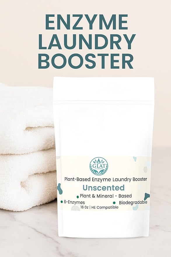 Enzyme Laundry Booster Powder - Unscented | Plant-Based, 6-Enzyme Blend for Maximum Stain & Odor Removal | Biodegradable, Boosts Detergent in All Water Temperature, HE Compatible, 16 Oz