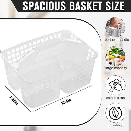 Haundry Plastic Shower Caddy Basket with 3 Compartments, Portable Divided Cleaning Supply Storage Organizer with Handle (Clear)