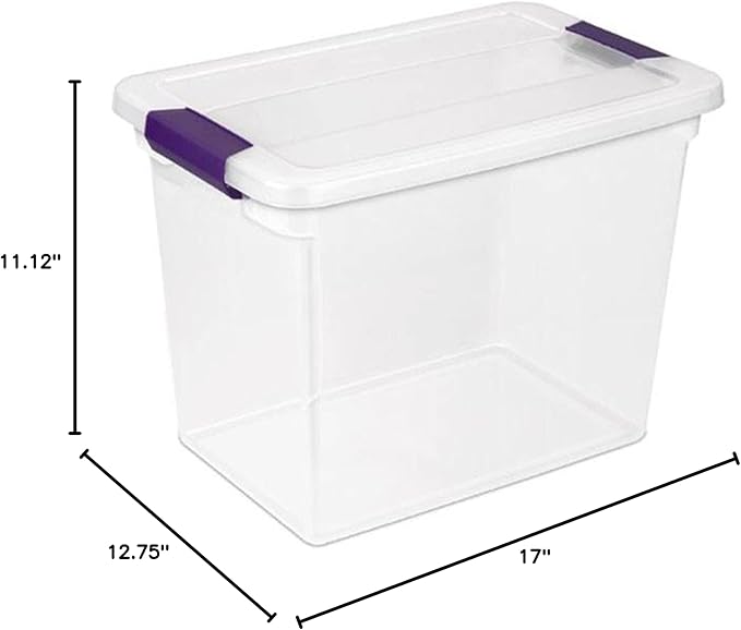 Sterilite 27 Quart Clear Latch Lid Stackable Storage Box Tote, 6 Pack, and Medium Clear Latch Lid File Clip Box, 4 Pack for Household Organization