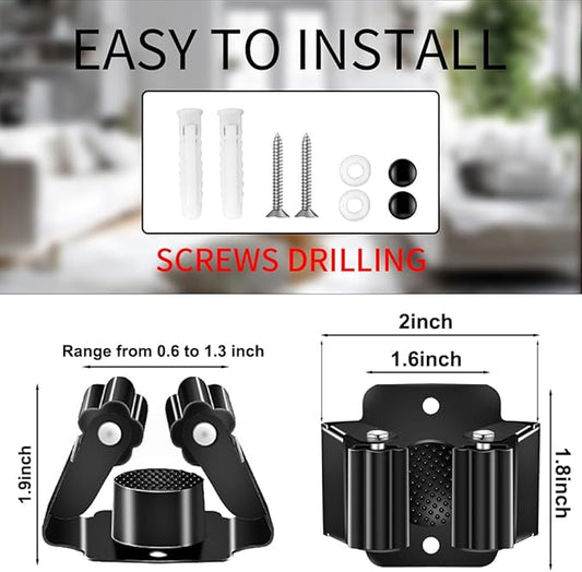 AKOAK Broom and Mop Rack Holder, Wall Storage Organizer, Screw Mount, Garden Tool Organizer Stainless Steel Mop Rack, Home, Kitchen, Bathroom, Garden, Garage Storage (4 PCS, Black)