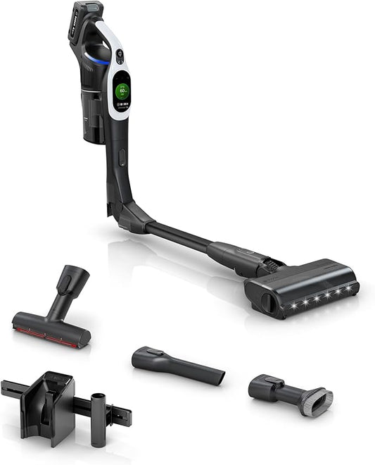 Bosch Unlimited 10 Cordless Stick Vacuum, Up to 80-Min Runtime, 90° Flex Tube, MicroClean Brush, >99.9% Dust Pick-up, HEPA Filter, Pet Hair, Carpets & Hard Floors, 3 Accessories, White