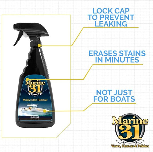 Marine 31 Mildew Stain Remover & Cleaner | Removes Stains from Boats, Homes, Patios, Bathrooms & Showers | Effective Mold & Mildew Cleaner | M31-370X2 | 20oz (2-Pack)
