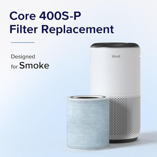LEVOIT Core 400S-P Air Purifier Smoke Remover Replacement Filter, Genuine 4-in-1 Air Filters, Supports HEPA Sleep Mode, High-Efficiency Activated Carbon, Core 400S-RF-SR, Blue, 1 Pack