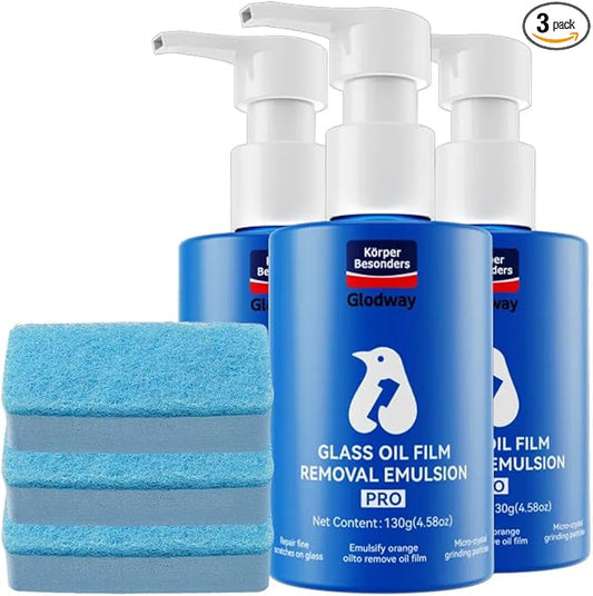 Glodway Car Glass Windshield Cleaner,Oil film Remover, Streak-Free Shine on Windows, Windshields, and Mirrors, Ammonia Free, for Auto and Home,4.58 OZ,3 Pack