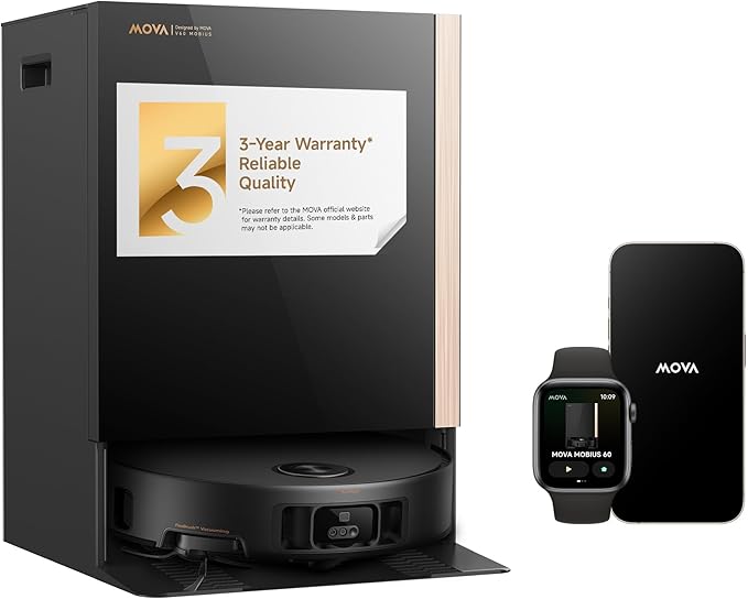 Mova Mobius 60 Robot Vacuum and Mop, 30000Pa Suction, Auto-Interchangeable Mop Pads, Liftable Navigation with 3.15inches Obstacle Overcoming, DuoSolution System Designed for Pets