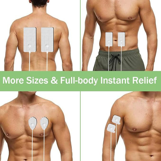 TENS Unit Electrode Pads Combination Set Multiple Sizes Reusable Electrode Patches for Multiple Pain Relief Compatible with TENS EMS Devices Using 3.5mm Button Lead Wires