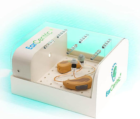 EarCentric RapidDry Automatic Hearing Aid Dryer, Dehumidifier Sanitizer | Removes Sweat & Moisture from Hearing Aids, Airpods, Wireless Earbuds, Ear Amplifiers Dessicator