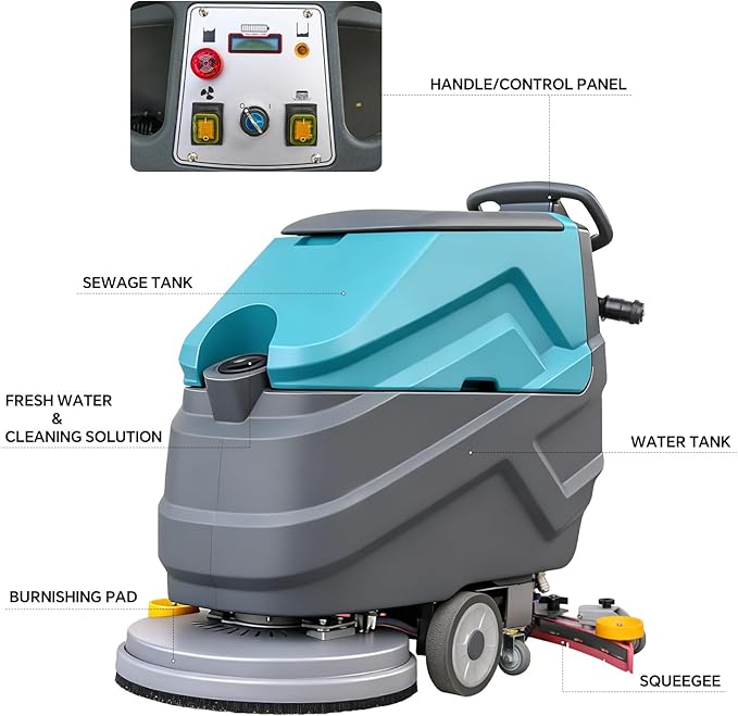 Industrial Walk Behind Floor Scrubber Machine 22" Cleaning Width 31.5" Suction Width 32000 Sqft/h,5 Hours Runtime 18.5 gal Sewage Tank,for Warehouse Schools Garages Hospital