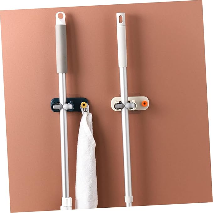 Hook Rack Mop Broom Holder Wall Mounted Cleaning Supplies Coat Hanger Broom Organizer Sturdy Heat-Resistant for Kitchen Bathroom