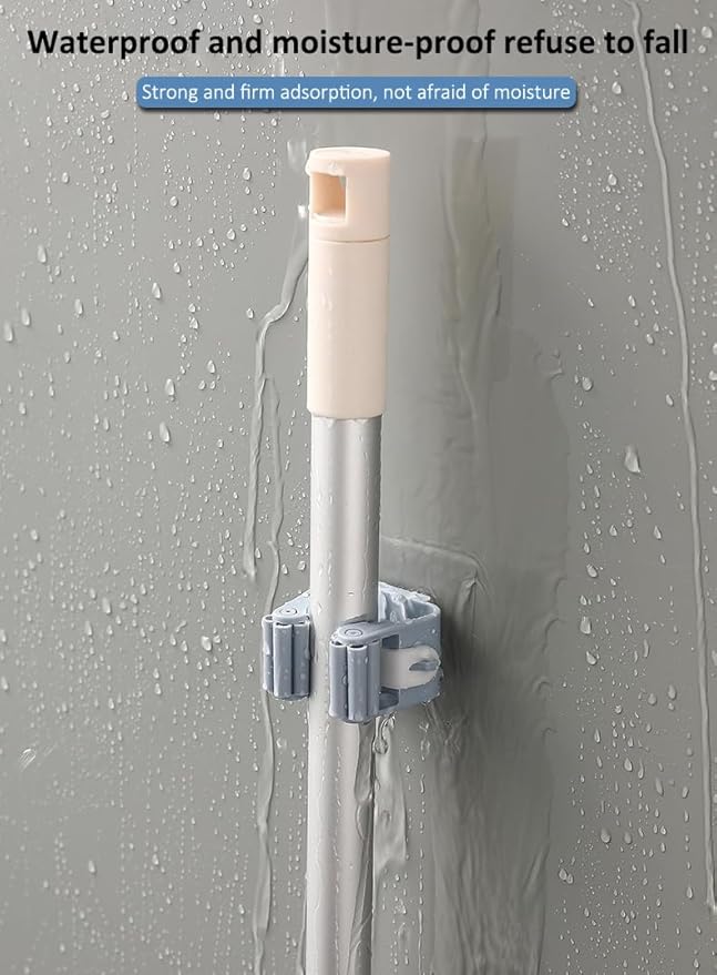 AKOAK Plastic Mop and Broom Holders - Wall Mounted Self-adhesive Broom and Mop Organizer, Wall Storage Organizer, for Home, Kitchen, Bathroom, Garden, Garage Storage, Pack of 4