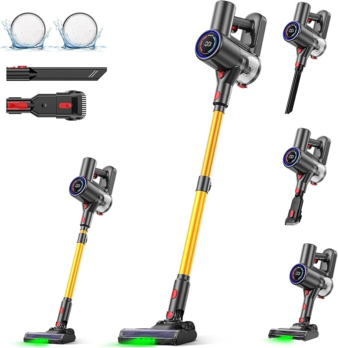 S8 Cordless Vacuum Cleaner, 500W/40KPA/40Mins Lightweight Stick Vacuum for Home, LED Display and Green Headlights, 6-Stages Filtration, Self-Standing Vacuum for Hard Floor, Carpet and Pet Hair