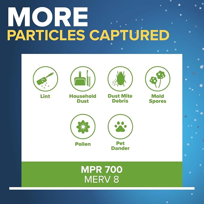 Filtrete 16x16x1 AC Furnace Air Filter, MPR 700, MERV 8, Tough on Pollen, Easy on Airflow, 3-Month Pleated 1-Inch Electrostatic Air Cleaning Filter, 4-Pack (Actual Size 15.81 x 15.81 x 0.81 in)
