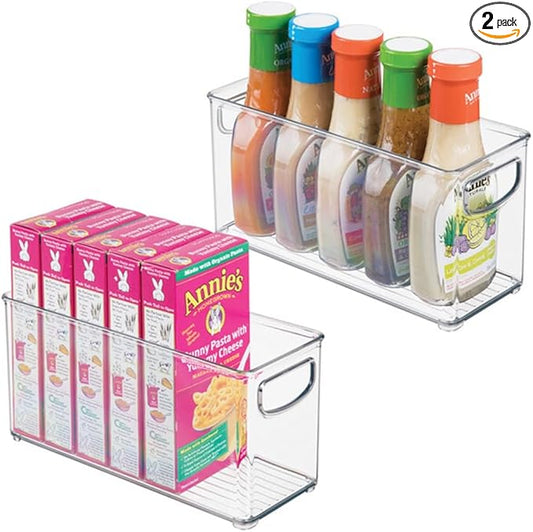 iDesign Plastic Stackable Pantry Bin - Storage Bin with Handles for Cabinets or Fridge - Set of 2 - Clear