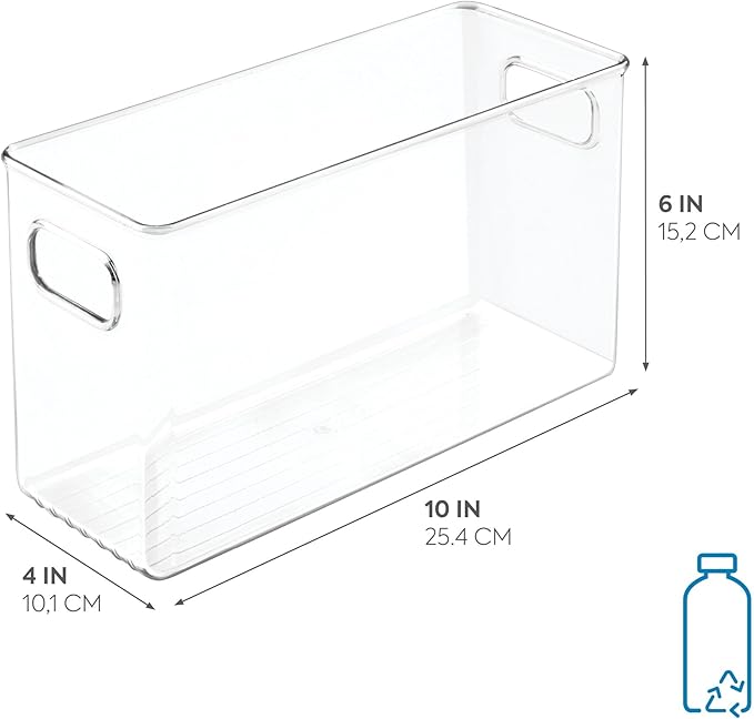 iDesign BPA-Free Plastic Pantry and Kitchen Storage, Freezer and Fridge Organizer Bin with Easy Grip Handles – 10” x 4” x 6”, Clear