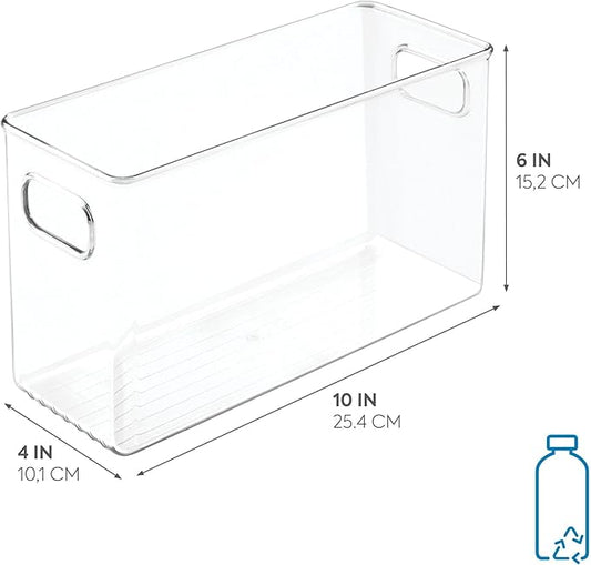 iDesign BPA-Free Plastic Pantry and Kitchen Storage, Freezer and Fridge Organizer Bin with Easy Grip Handles – 10” x 4” x 6”, Clear