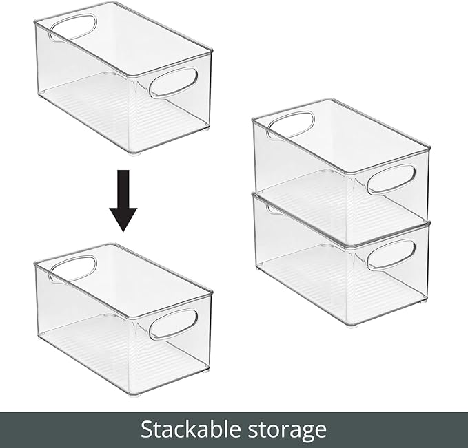 mDesign Plastic Storage Organizer Wide Container Bin with Handles for Bathroom, Home Organization - Holds Vitamins, Supplements, Makeup, Styling Tools - Ligne Collection - 2 Pack - Clear