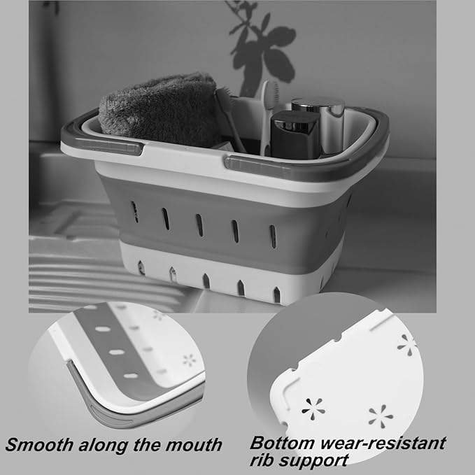 Portable Folding Plastic Bath Caddy with Handle, Perforated, Travel Bathroom Organizer for Bedroom, Bathroom, Shower, Dorm Room, Camping and RV Use (Blue, 1 pack)
