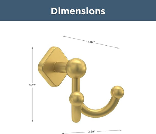 Franklin Brass Gainesville (1-Pack) Towel Hooks Satin Gold Double Bathroom J Hooks Wall Mounted for Robes & Towels Hand Towel Hook Holder Kitchen, Bathroom Accessories GNV35-SG