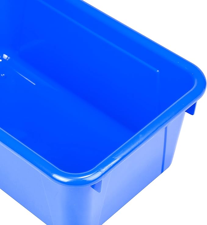Storex Small Cubby Bins – Plastic Storage Containers for Classroom with Non-Snap Lid, 12.2 x 7.8 x 5.1 inches, Blue,(62408U05C) (Pack of 5)