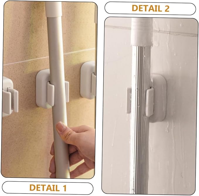 PRETYZOOM Mop Broom Holder Wall Mounted Adhesive Wall Broom Mop Holder Strong Fixing