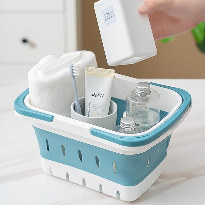 Haundry Portable Shower Caddy Basket, Foldable Caddy Basket with Handles, Collapsible Storage Organizer for Bathroom, Kitchen, College Dorm,Gym (Blue)