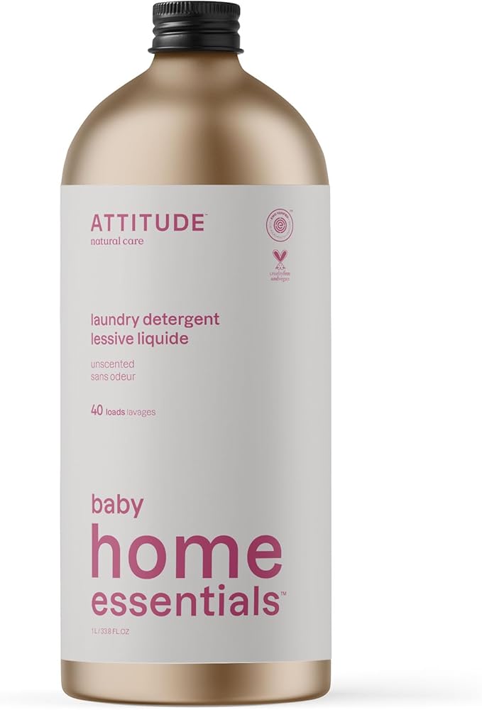 ATTITUDE Baby Laundry Detergent Liquid, EWG Verified, Safe for Baby Clothes, Infant, Newborn, Vegan, Naturally Derived Washing Soap, HE Compatible,