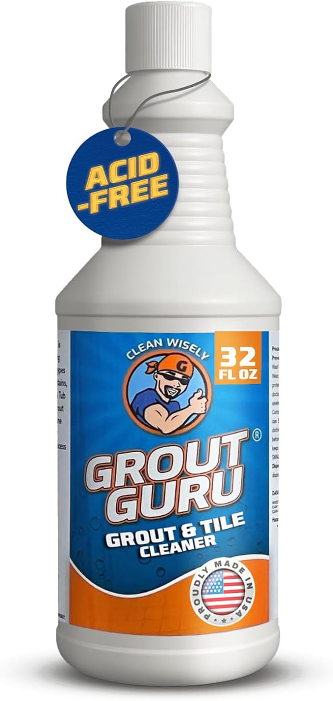Guru The Professional Grout Cleaner for Tile Floors | Acid Free Formula | Tile Cleaner Spray for Marble, Natural Stones, Porcelain, & Marble | Shower Bathroom and Home Cleaner - Liquid, 32 Oz