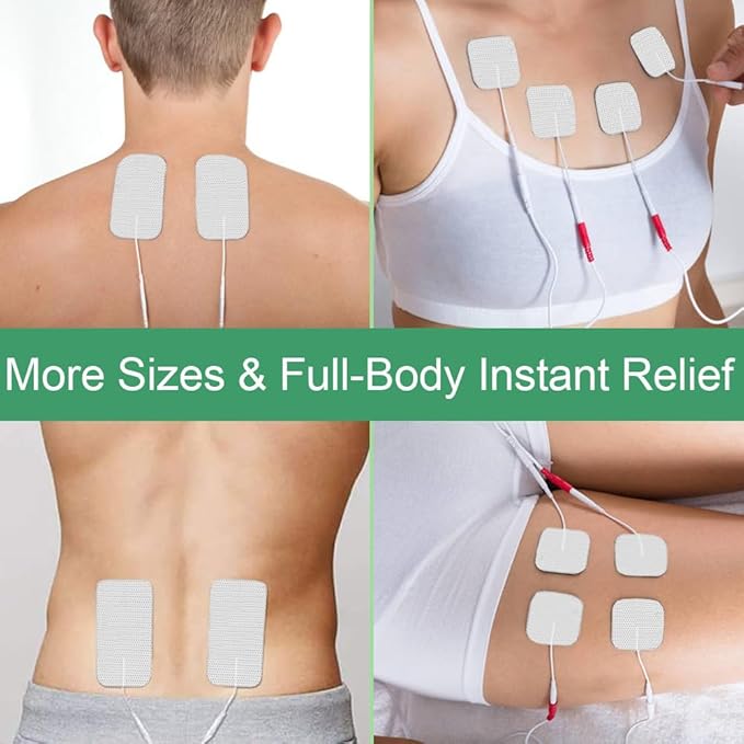 Tens Unit Electrode Pads 24 Pcs 2x2” 2x4” TENS Unit Replacement Pads Reusable Latex Free Pigtail TENS Unit Pads for Multiple Pain Relief Compatible with 7000,AUVON,Etekcity,Nicwell Care TENS