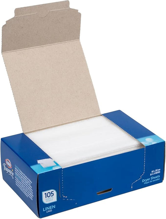Clorox Fraganzia Fabric Softener Dryer Sheets, Linen Scent - Wrinkle Reducing Scented Softening Laundry Dryer Sheets for Great Smelling Clothes, 105 Count